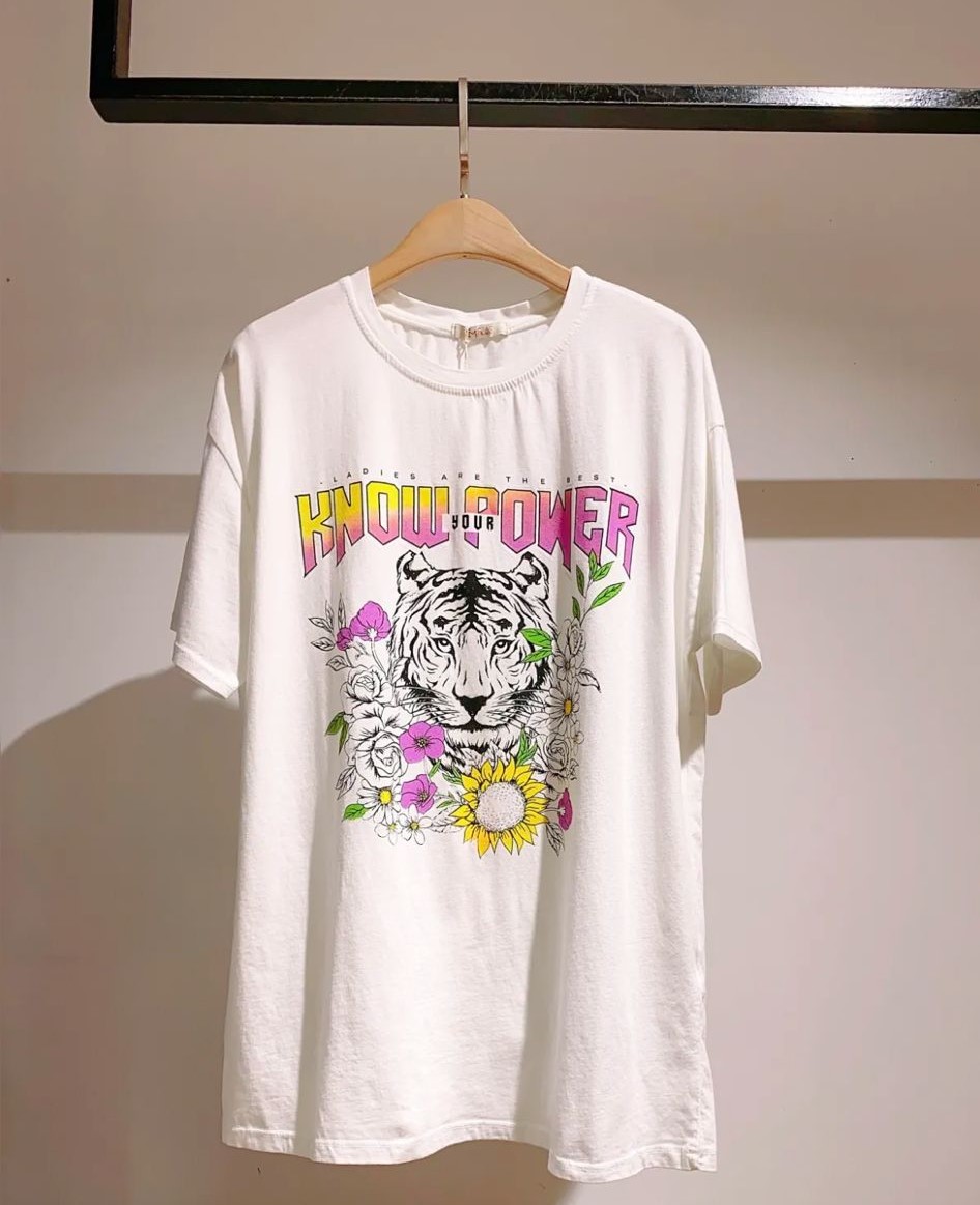 werper Scheur vrijheid T-shirt Tijger wit Flower Power | Lady Lion